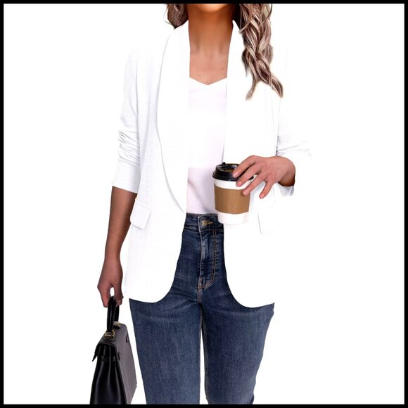 Jackets & Blazers - Women's Blazer Business Casual Lapel Collar Long Sleeve Open Front Jacket S-XL